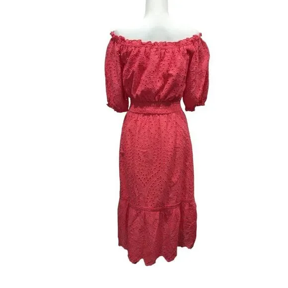 Betsy Johnson Paradise Pink On/Off Shoulder Cotton Eyelet Midi, M - Picture 11 of 15